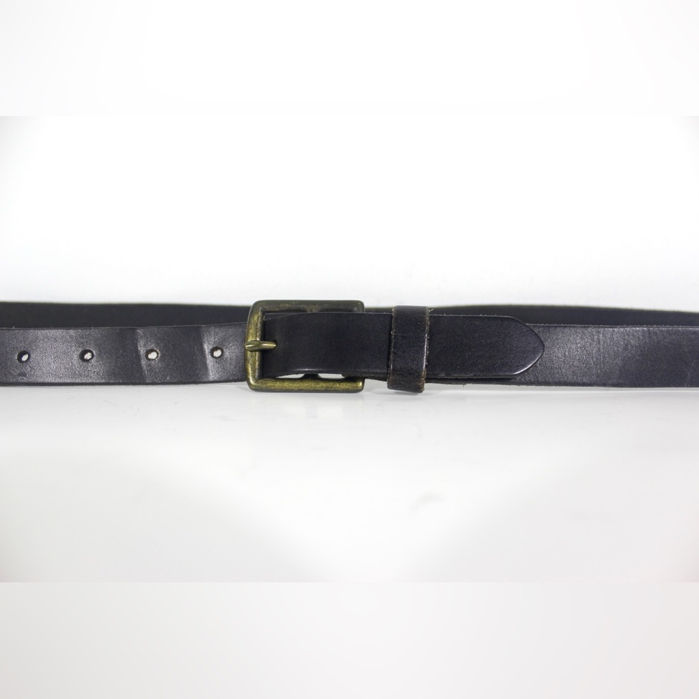 Vintage Narrow Skinny Black Leather Belt with Brass Buckle